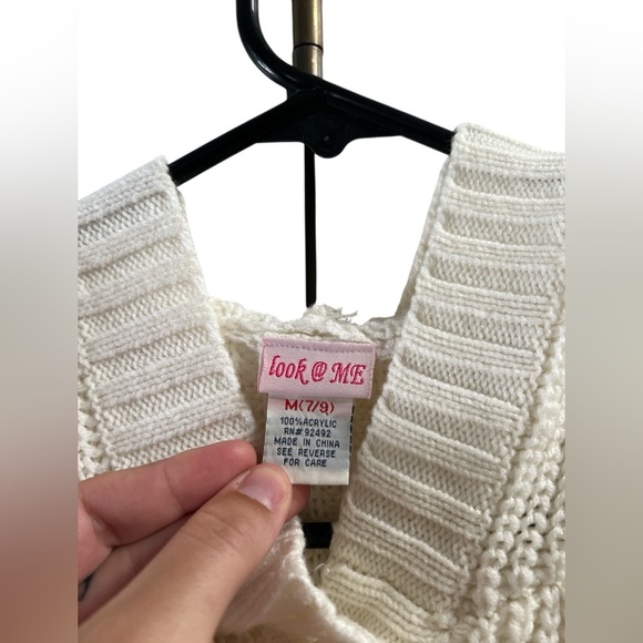 White knit vintage ruffled button down jacket sweater - Picture 3 of 5